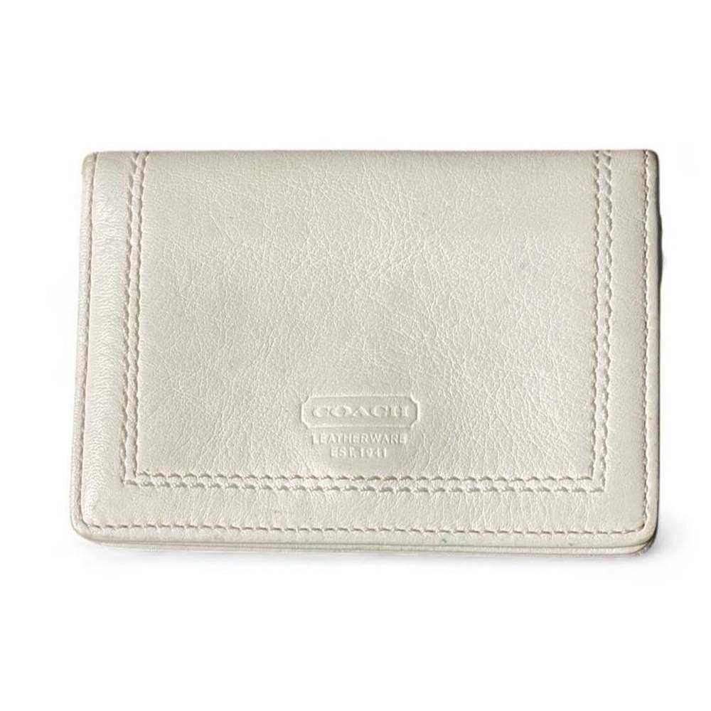 Coach Women's Leather Wallet Card Holder Purse Small Cream And Brown